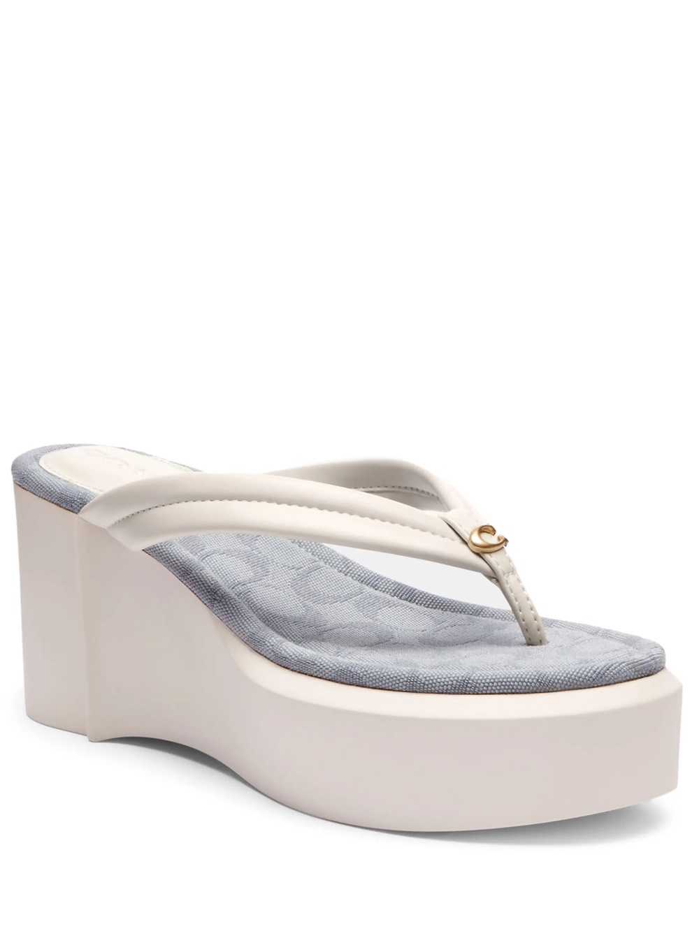Coach Cream White Franki Platform Thong Platform Wedge Flip Flop Sandals